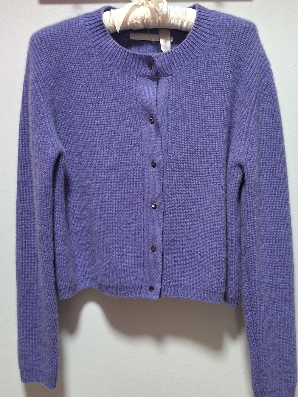 100% Cashmer One Grey Day Crewneck Cardigan Size S Lilas Color